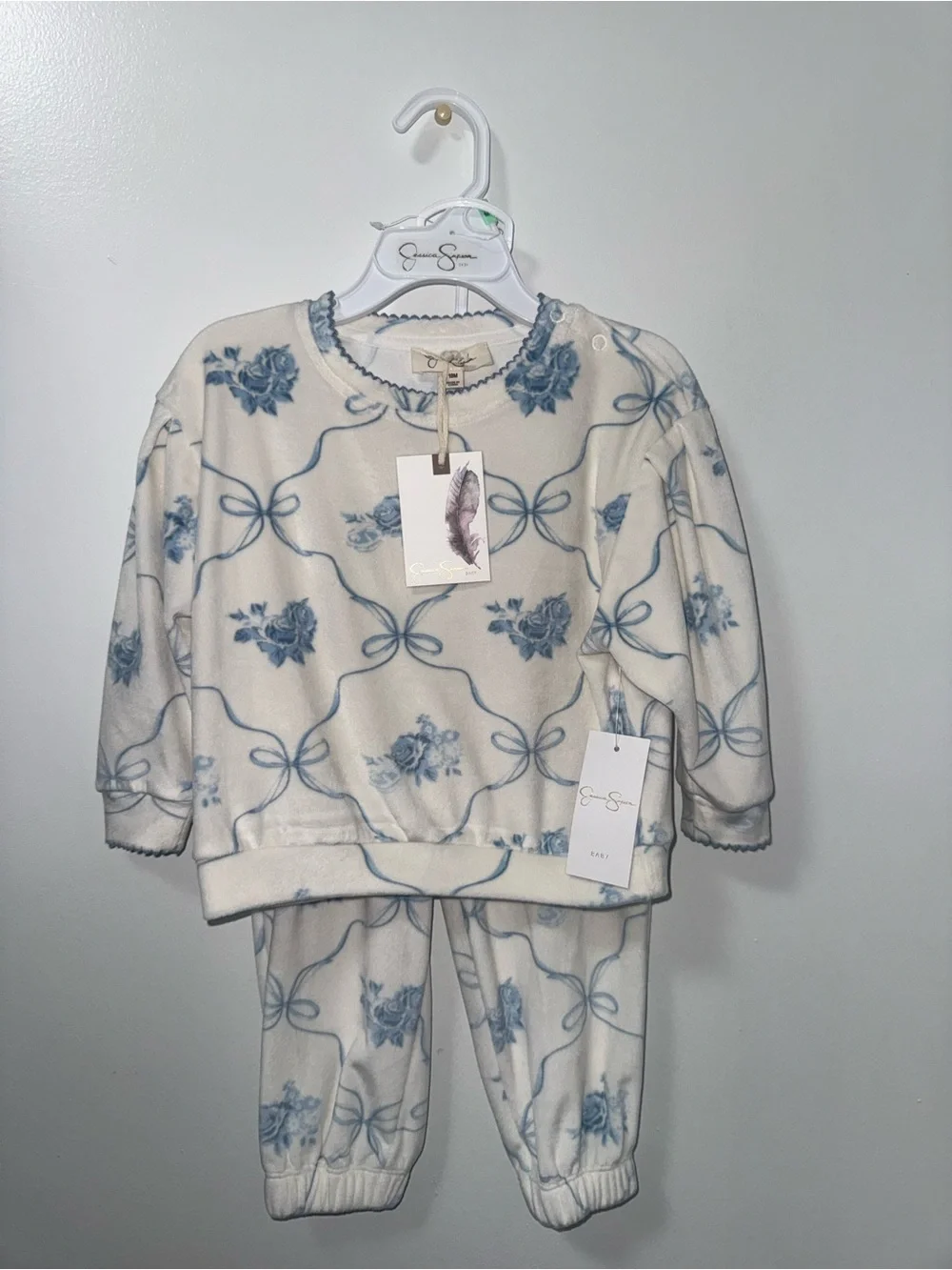 Jessica Simpson Cream and Baby Blue Floral Kids Pajama Set